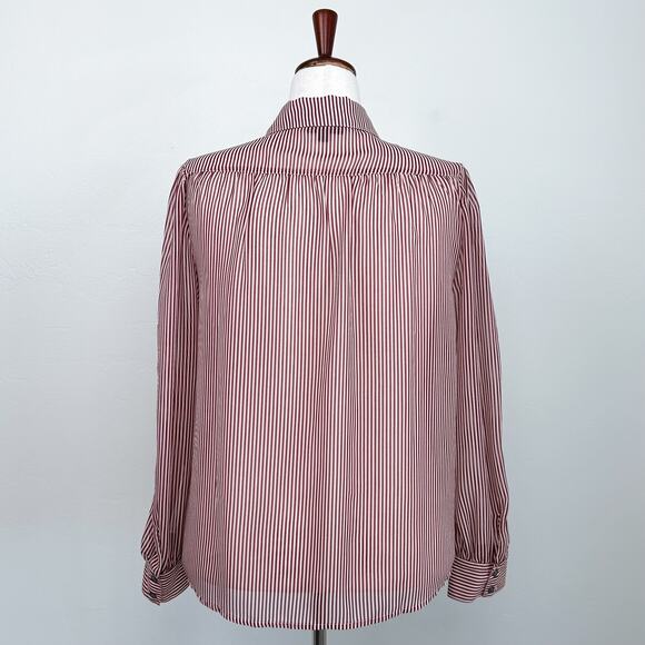 ModCloth Sheer Red Pinstripe Collar Button-Up Blouse - Picture 8 of 11